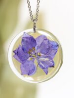 July Birth Flower Necklace with Dried Larkspur – Birthmonth Jewelry