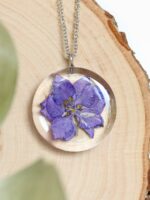 July Birth Flower Necklace with Dried Larkspur – Birthmonth Jewelry
