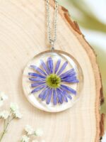 September Birth Flower Necklace with Aster Flower Resin Pendant