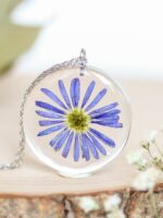 September Birth Flower Necklace with Aster Flower Resin Pendant