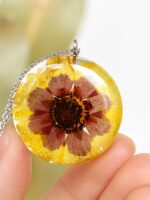 October Birth Month Necklace with Pressed Marigold Flower in Resin