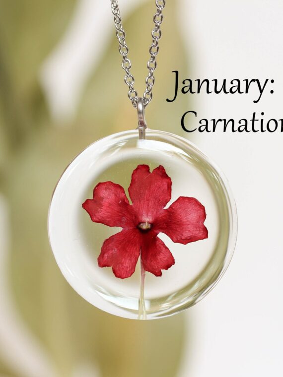 January Birth Flower Necklace – Real Carnation Flower Pendant