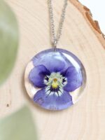 February Birth Flower Necklace with Pressed Flower in Resin