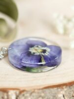 February Birth Flower Necklace with Pressed Flower in Resin