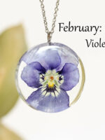 February Birth Flower Necklace with Pressed Flower in Resin