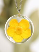 March Birth Flower Necklace with Pressed Flower Pendant in Resin