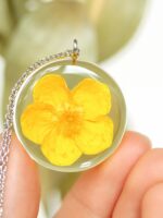 March Birth Flower Necklace with Pressed Flower Pendant in Resin