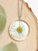 April Birth Flower Necklace with Real Daisy in Eco Friendly Resin