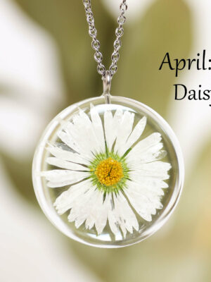 April Birth Flower Necklace with Real Daisy in Eco Friendly Resin