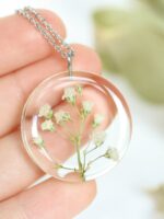 May Birth Flower Necklace with Real Lily Of The Valley in Clear Resin