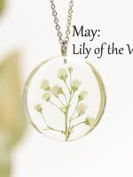 May Birth Flower Necklace with Real Lily Of The Valley in Clear Resin