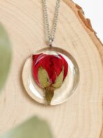 June Birth Flower Necklace with Pressed Rose - Birthday gift for her