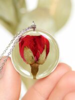 June Birth Flower Necklace with Pressed Rose - Birthday gift for her