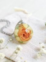 Preserved Rose Flower Necklace in Resin – Yellow Rose Jewelry