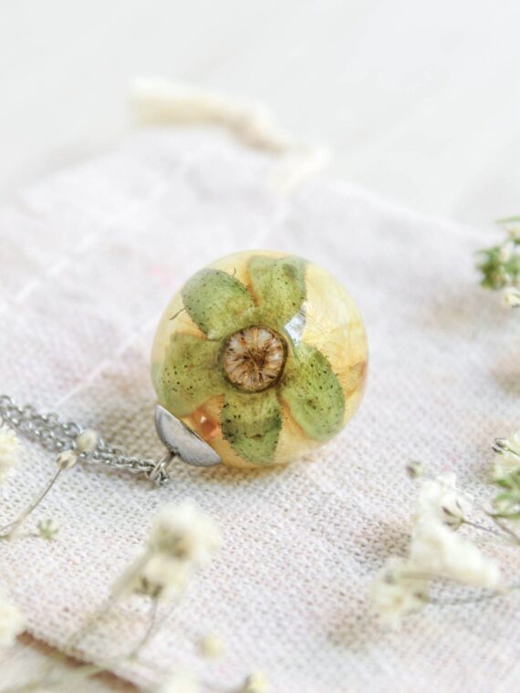Preserved Rose Flower Necklace in Resin – Yellow Rose Jewelry