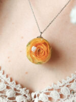 Yellow Rose Pendant Necklace – Dried Flower Resin Jewelry