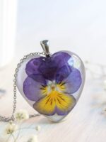 Mother and daughter necklace set, Real flower pendant necklace, Pansy flower jewelry, Mom birthday gift from daughter, Mommy and me necklace