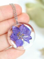 July Birth Flower Necklace with Dried Larkspur – Birthmonth Jewelry