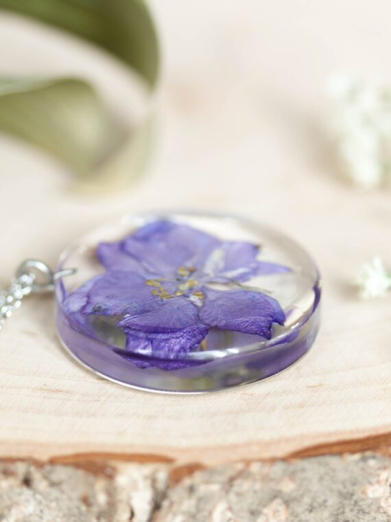 July Birth Flower Necklace with Dried Larkspur – Birthmonth Jewelry