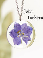July Birth Flower Necklace with Dried Larkspur – Birthmonth Jewelry