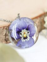 February Birth Flower Necklace with Pressed Flower in Resin