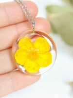 March Birth Flower Necklace with Pressed Flower Pendant in Resin