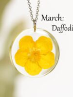 March Birth Flower Necklace with Pressed Flower Pendant in Resin