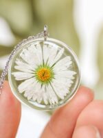April Birth Flower Necklace with Real Daisy in Eco Friendly Resin