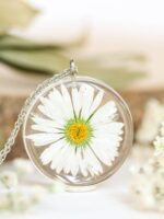April Birth Flower Necklace with Real Daisy in Eco Friendly Resin