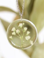 May Birth Flower Necklace with Real Lily Of The Valley in Clear Resin