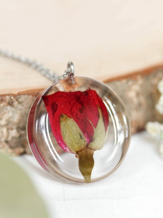 June Birth Flower Necklace with Pressed Rose - Birthday gift for her
