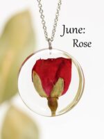 June Birth Flower Necklace with Pressed Rose - Birthday gift for her