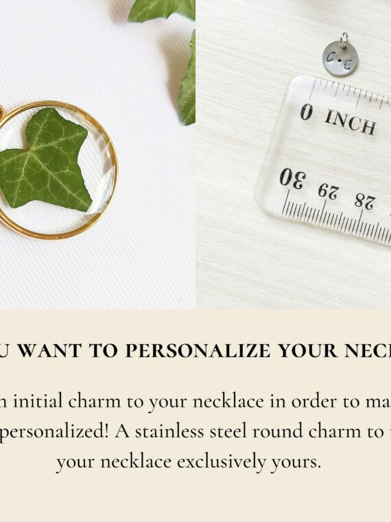 Ivy necklace, Real ivy necklace, Green leaf necklace, Gold circle necklace, Delicate leaf necklace, Nature resin necklace, Real leaf jewelry