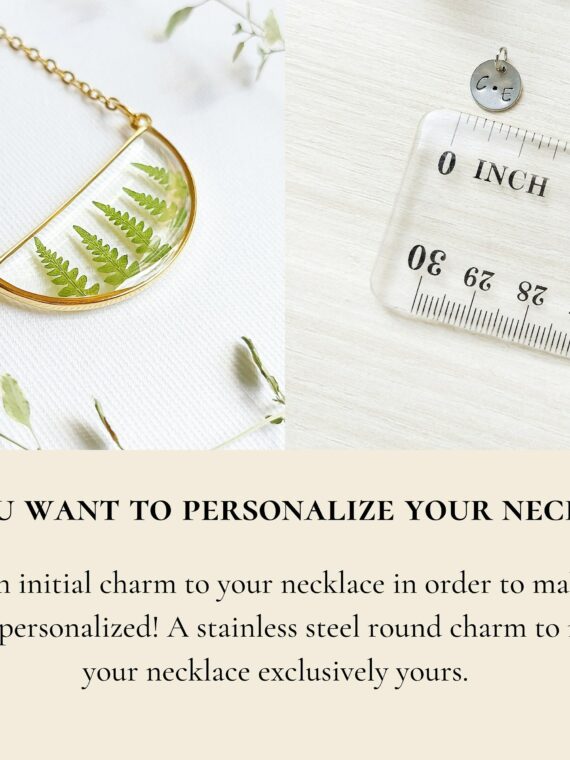 Real fern necklace, Terrarium necklace, Half circle gold necklace, Unique gift ideas for women, Pressed plant jewelry, Resin fern jewelry