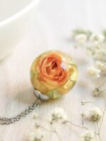 Preserved Rose Flower Necklace in Resin – Yellow Rose Jewelry