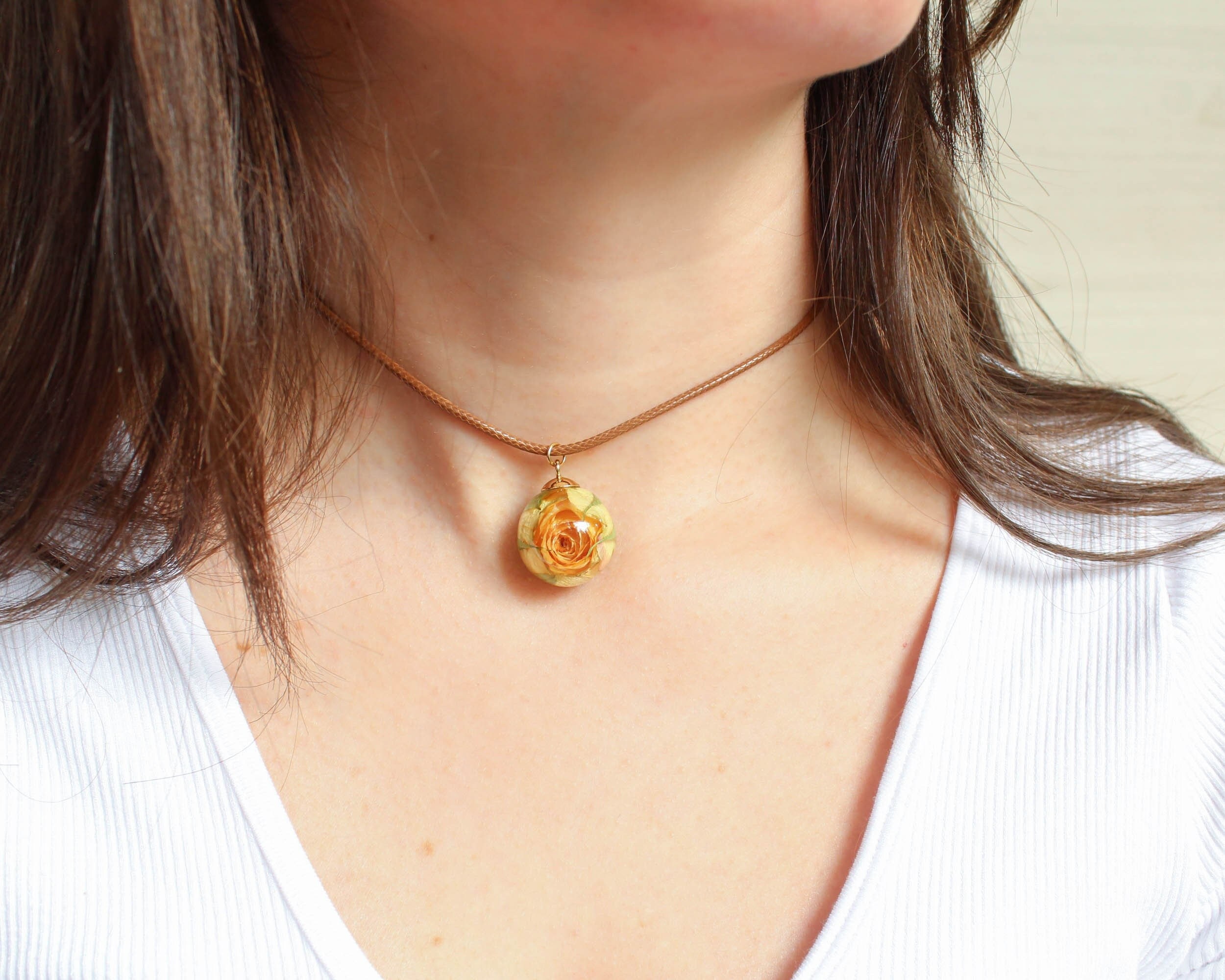 Boho Rose Charm Choker Necklace - Yellow Flower Jewelry