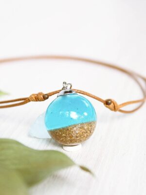 Beach necklace choker, Ocean inspired necklace, Beach sand jewelry, Blue pendant choker necklace, Ocean lover gift ideas, Boho beach jewelry