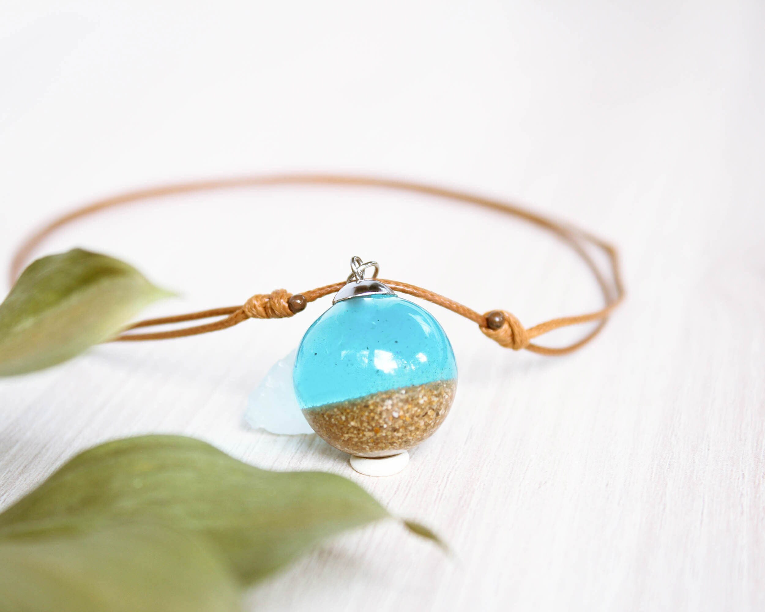 Beach necklace choker, Ocean inspired necklace, Beach sand jewelry, Blue pendant choker necklace, Ocean lover gift ideas, Boho beach jewelry