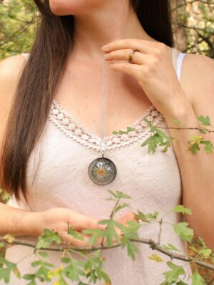 Dandelion necklace, Make a wish necklace, Real flower pendant necklace, Large boho necklace, Dandelion wish jewelry, Birthday gifts for her