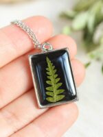 Rectangular pendant necklace, Pressed leaf necklace, Nature gifts for men, Double sided pendant, White necklace for men, Nature necklace men