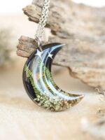 Crescent Moon Necklace with Mushroom in Resin - Mystical Jewelry