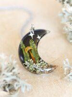 Woodland Necklace with Dried Mushroom and Plants - Moon Jewelry