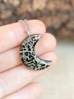 Aesthetic Crescent Moon Necklace with Pressed Plants in Resin