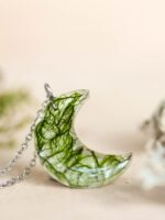 Half Moon Necklace with Real Plant in Resin – Nature Jewelry