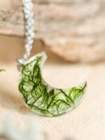 Half Moon Necklace with Real Plant in Resin – Nature Jewelry