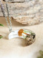 Real Mushroom Terrarium Moon Necklace, Nature Inspired Gift Idea