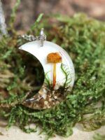Real Mushroom Terrarium Moon Necklace, Nature Inspired Gift Idea