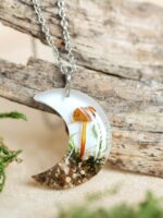 Real Mushroom Terrarium Moon Necklace, Nature Inspired Gift Idea