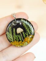 Forest Necklace with Mushroom, Real Plants, Stars and Moon