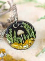 Forest Necklace with Mushroom, Real Plants, Stars and Moon